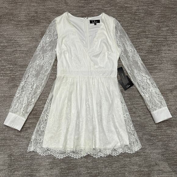 Lulus Dresses & Skirts - Lulus Dress Womens Medium Cream Off White Lace Long Sleeve Bride Bachlorette